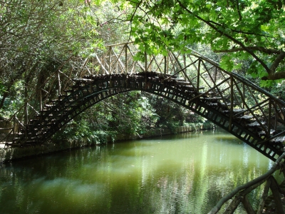 Eine Brücke, die über einen Bach führt